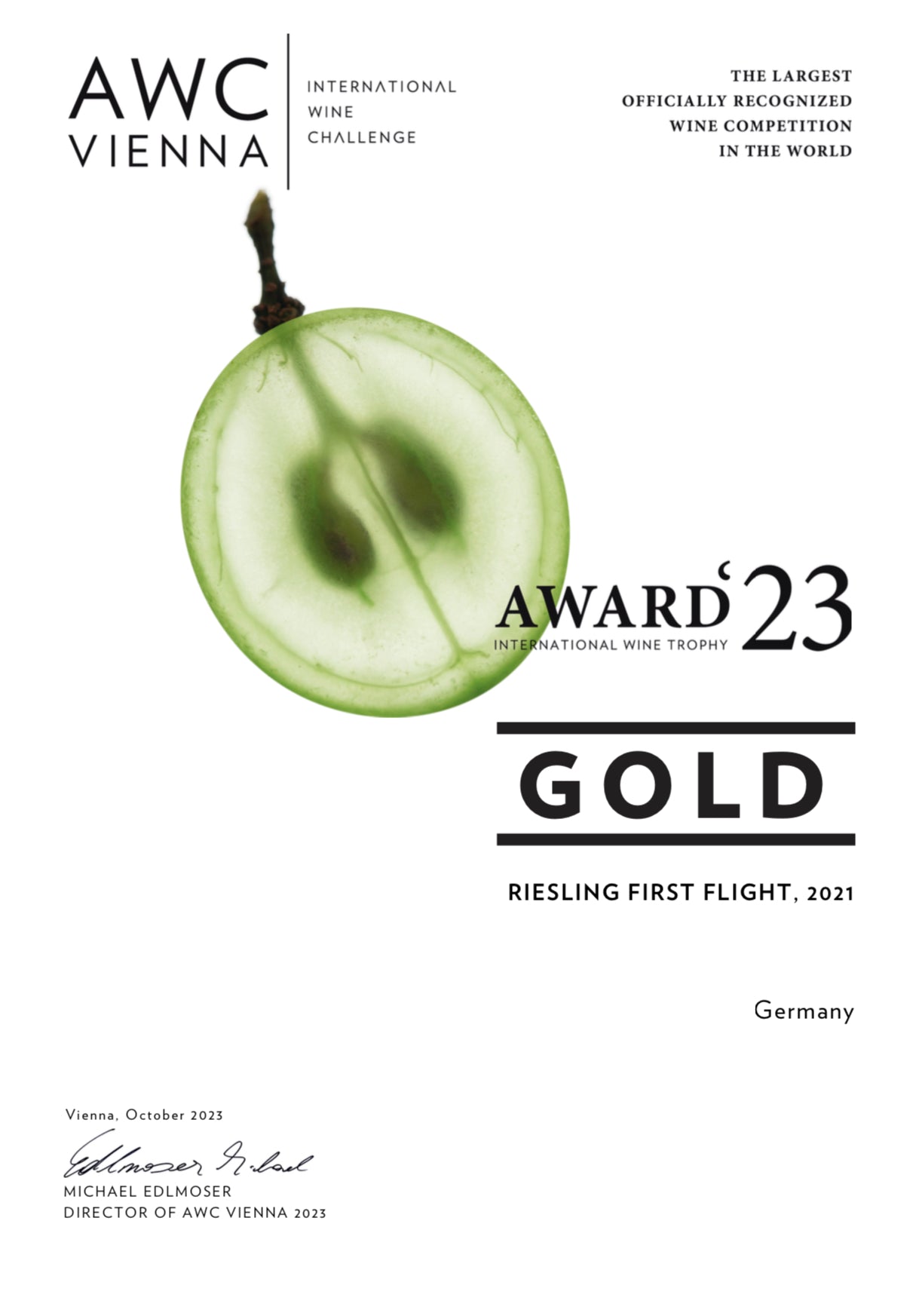 Doppelt-Gold beim internationalen Weinwettbewerb AWC für LUKAS SCHMIDT - Lukas Schmidt Wein