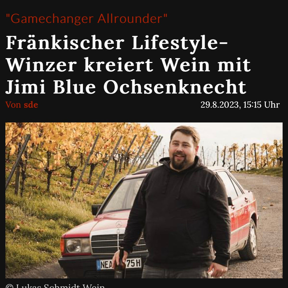"Fränkischer Lifestyle-Winzer kreiert Wein mit Jimi Blue Ochsenknecht" - Nürnberger Nachrichten vom 29.08.2023 - Lukas Schmidt Wein
