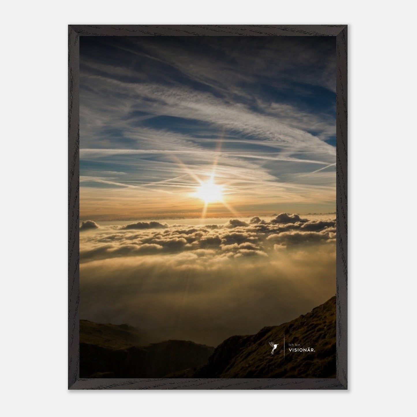 VISION PLACE SONNENUNTERGANG Premium - Poster aus halbmattem Premium - Papier mit Holzrahmen 45x60 cm - Lukas Schmidt Wein