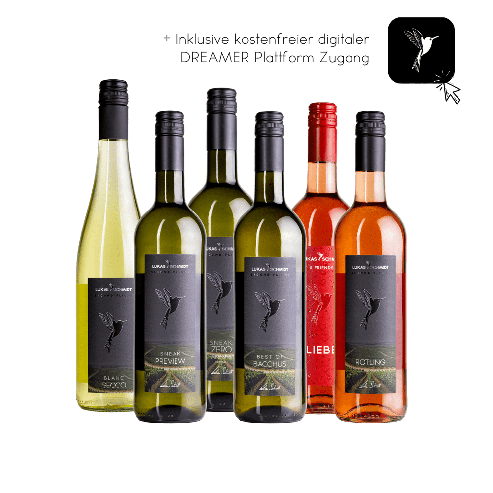 LUKAS SCHMIDT - Vision Paket "DayDrinking" - Virtuelle Weinreise - Kostenfreier Zugang zur DREAMER Plattform - Versandkostenfrei - Set mit 6 Flaschen je 750ml - Lukas Schmidt Wein