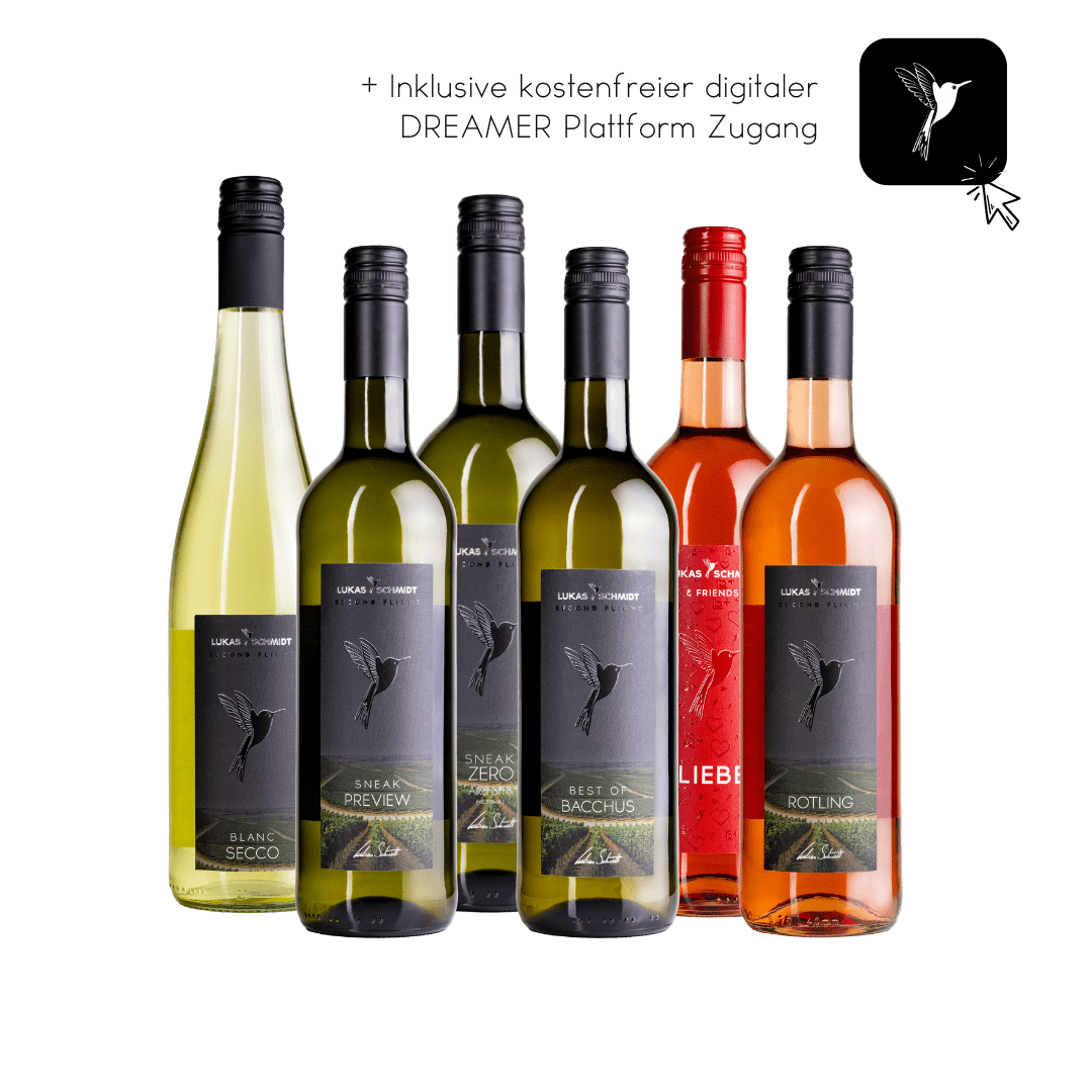 LUKAS SCHMIDT - Vision Paket "DayDrinking" - Virtuelle Weinreise - Kostenfreier Zugang zur DREAMER Plattform - Versandkostenfrei - Set mit 6 Flaschen je 750ml - Lukas Schmidt Wein