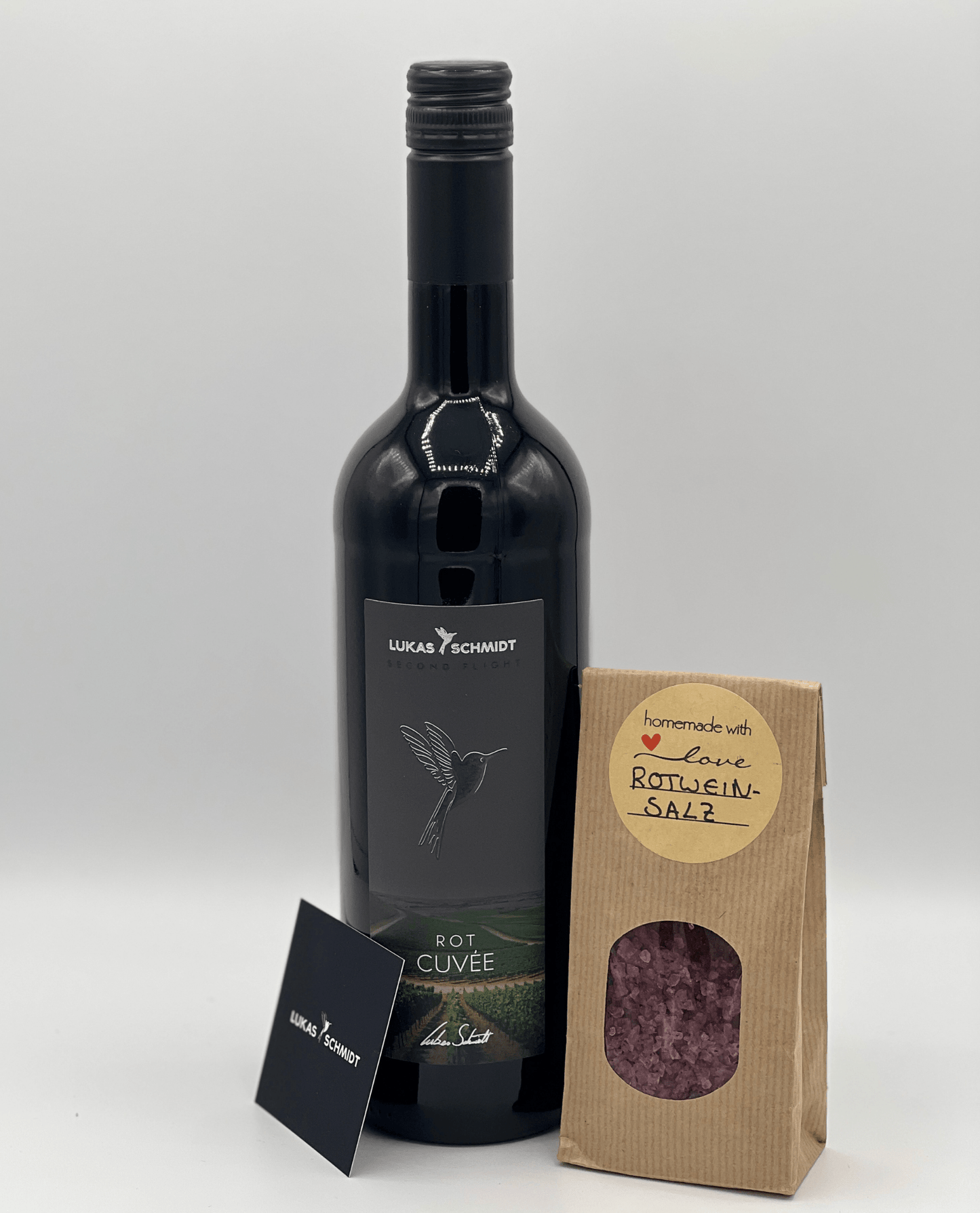 LUKAS SCHMIDT - Paket | "Dinner for One" | Cuvee Rot & hausgemachtes Meersalz in der Geschenkbox - Lukas Schmidt Wein